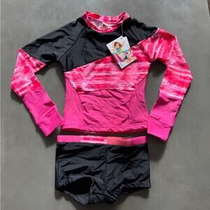 NWT Limeapple Pink & Black Swimsuit Rashguard Swim Set Sz 7